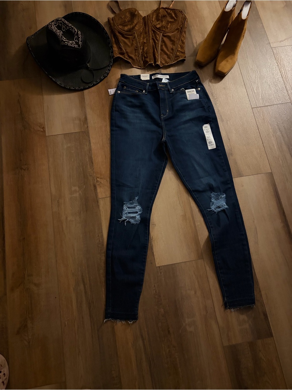 Dark Blue Distressed High-Rise Women’s Jeans
